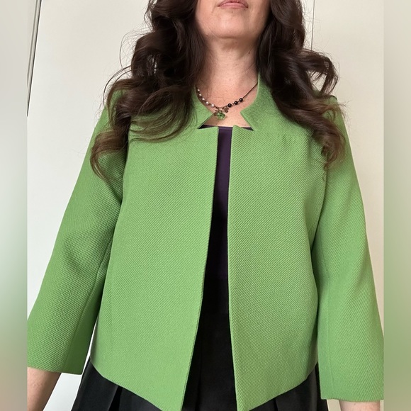 W by WORTH Green Textured Open Front 3/4 Sleeved Jacket~Size 4 - Picture 5 of 7